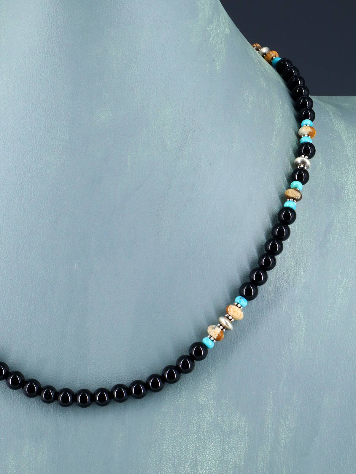 Native American Jewelry Onyx and Turquoise Beaded Necklace - PuebloDirect.com