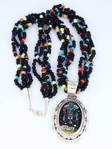 Native American Night Sky Inlay Yei Pendant with Beaded Necklace - PuebloDirect.com