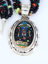 Native American Night Sky Inlay Yei Pendant with Beaded Necklace - PuebloDirect.com