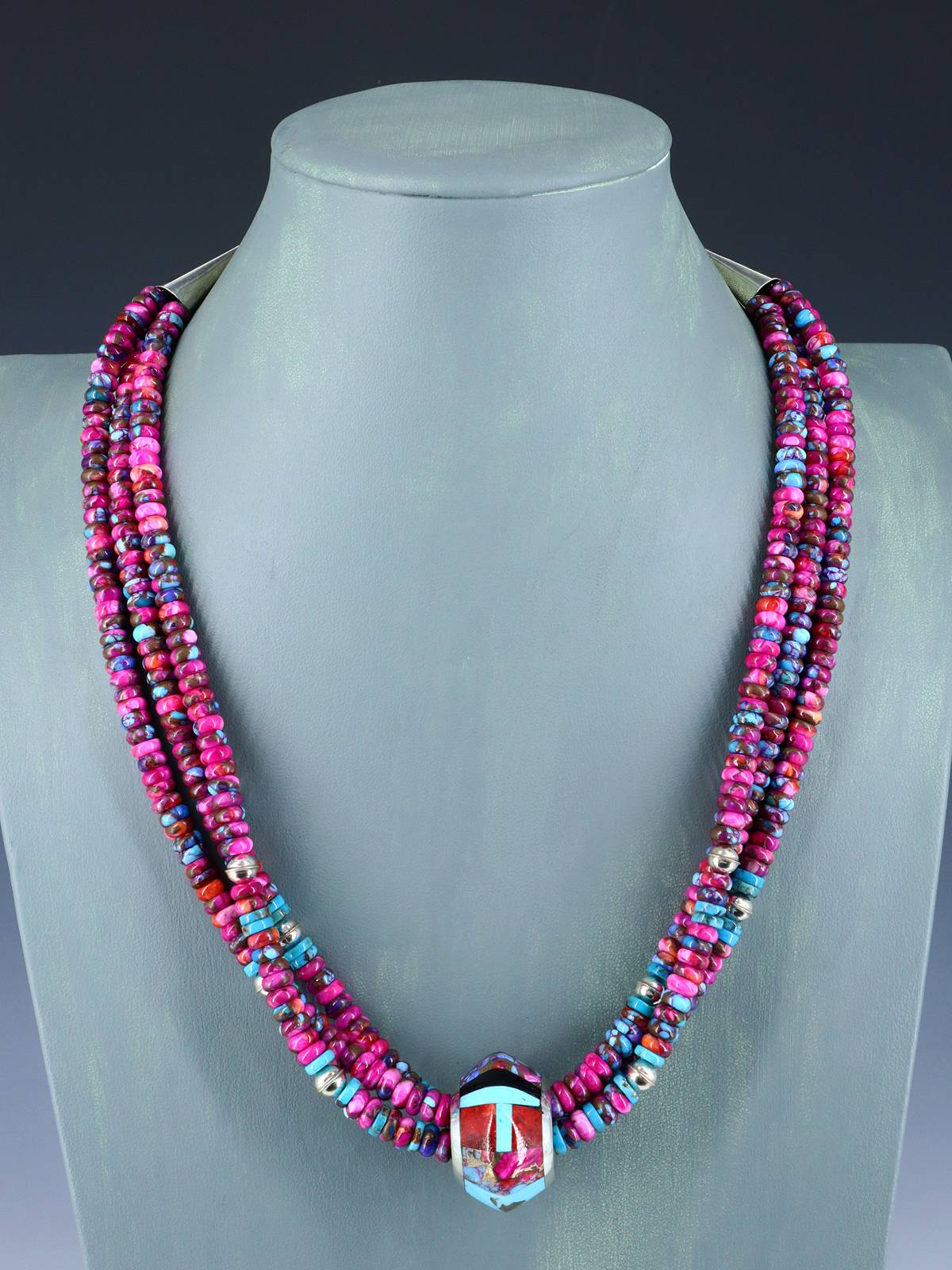 Santo Domingo Spiny Oyster and Turquoise Spinner Necklace - PuebloDirect.com