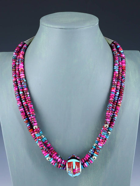 Santo Domingo Spiny Oyster and Turquoise Spinner Necklace - PuebloDirect.com