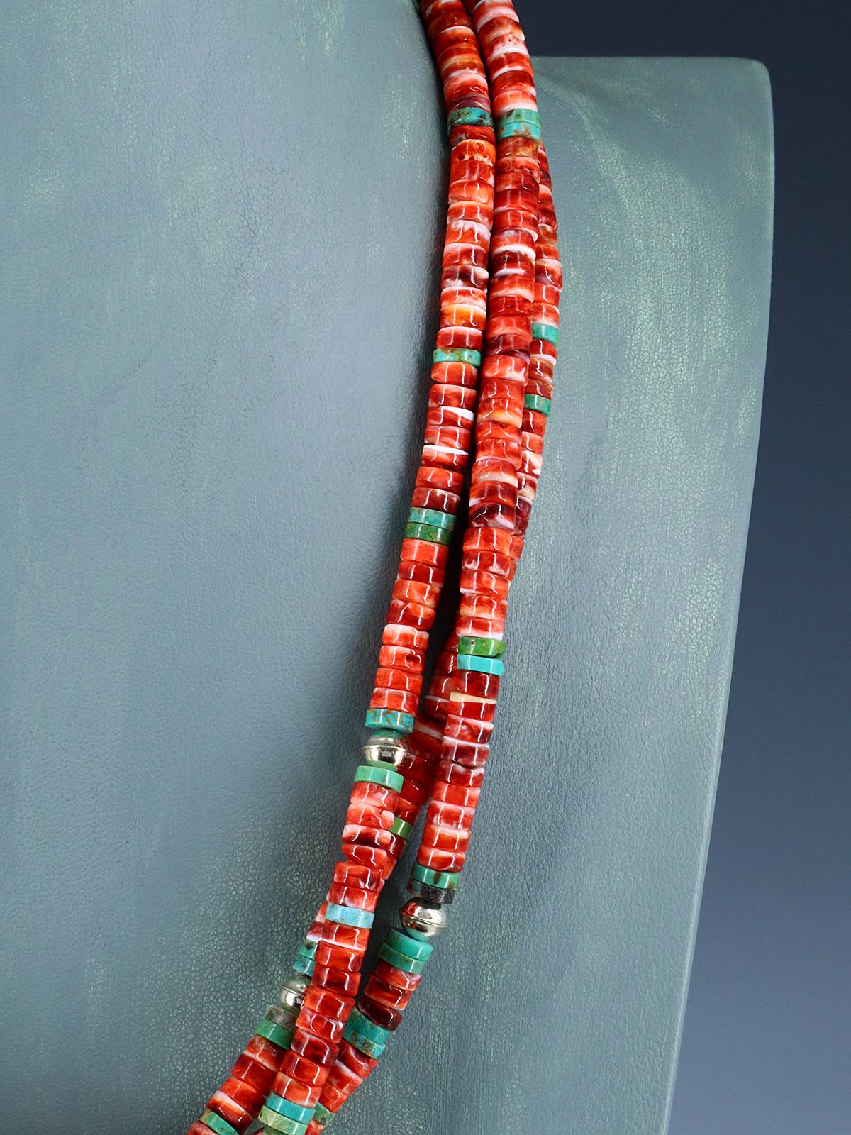 Santo Domingo Spiny Oyster and Turquoise Spinner Necklace - PuebloDirect.com