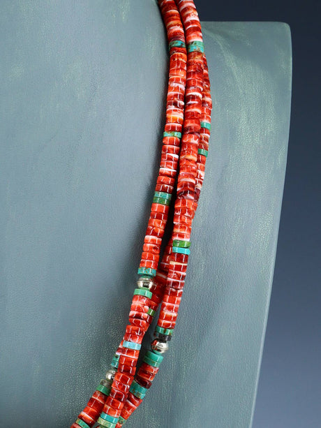 Santo Domingo Spiny Oyster and Turquoise Spinner Necklace - PuebloDirect.com