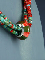 Santo Domingo Spiny Oyster and Turquoise Spinner Necklace - PuebloDirect.com