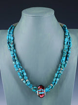 Santo Domingo Spiny Oyster and Turquoise Spinner Necklace - PuebloDirect.com