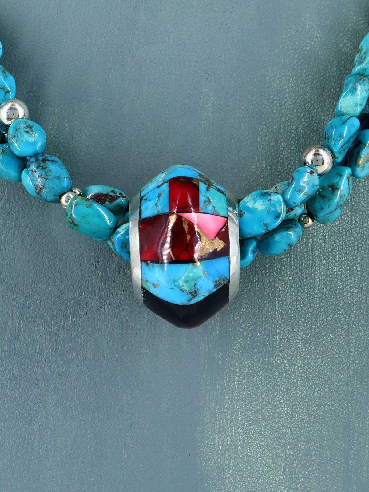 Santo Domingo Spiny Oyster and Turquoise Spinner Necklace - PuebloDirect.com
