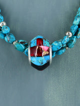 Santo Domingo Spiny Oyster and Turquoise Spinner Necklace - PuebloDirect.com