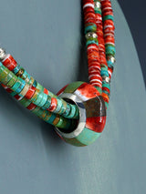 Santo Domingo Spiny Oyster and Turquoise Spinner Necklace - PuebloDirect.com