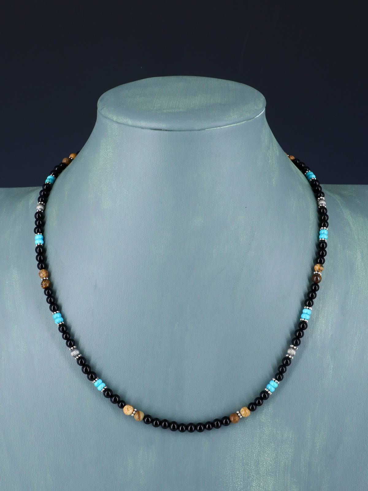 Native American Jewelry Onyx and Turquoise Beaded Necklace