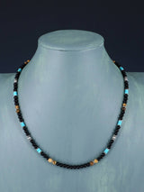 Native American Jewelry Onyx and Turquoise Beaded Necklace