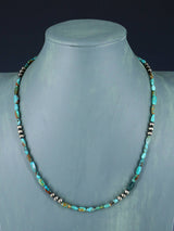 Native American Turquoise and Silver Beaded Necklace