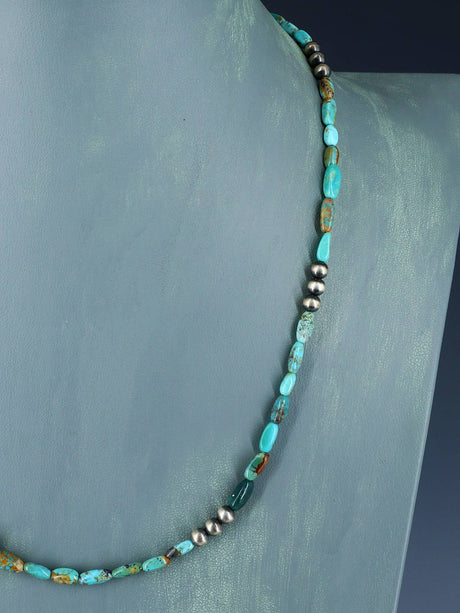 Native American Turquoise and Silver Beaded Necklace