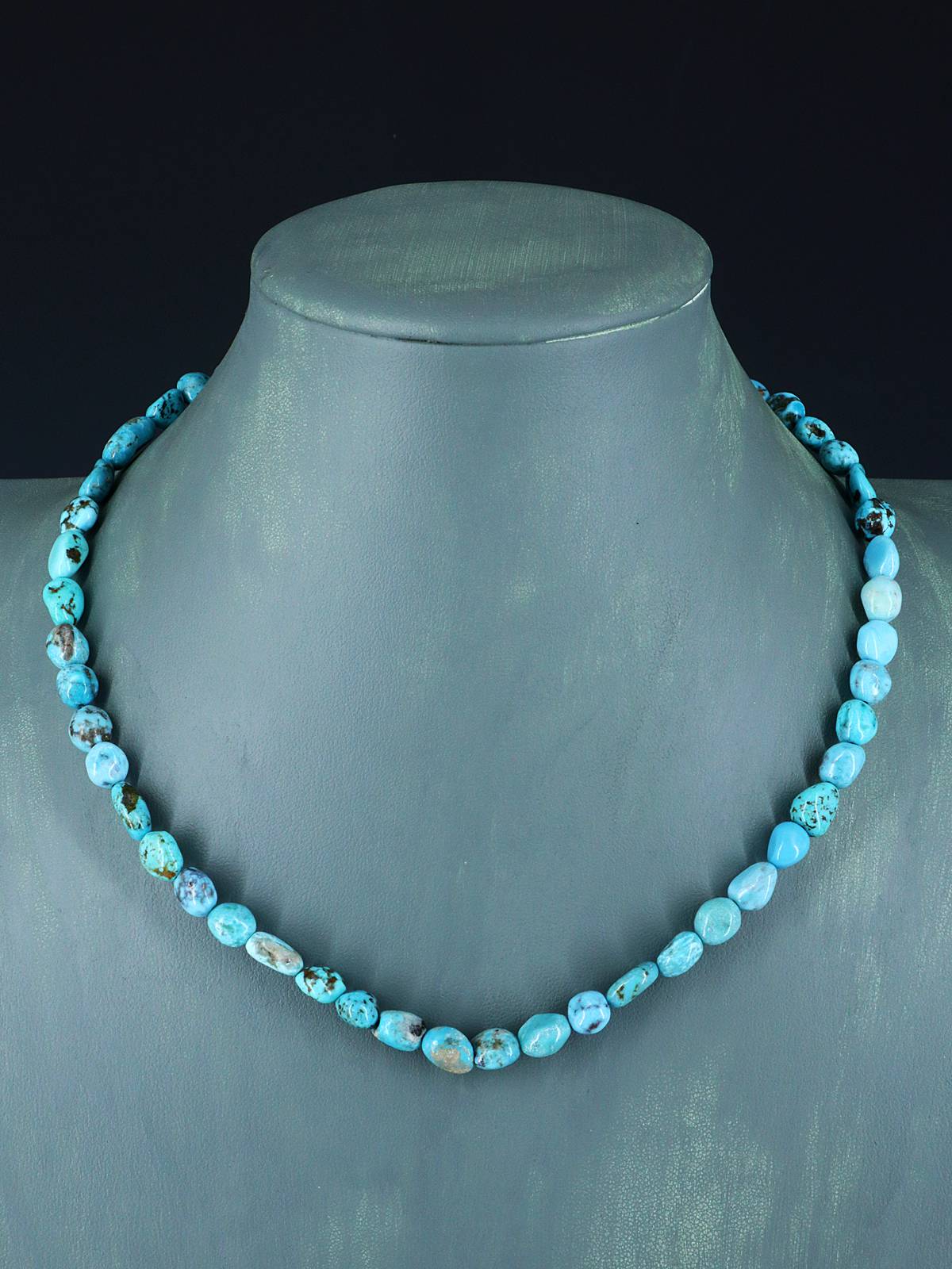 18" Navajo Single Strand Turquoise Nugget Necklace - PuebloDirect.com