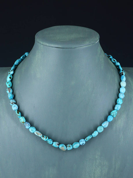 18" Navajo Single Strand Turquoise Nugget Necklace - PuebloDirect.com
