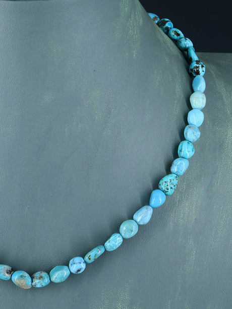 18" Navajo Single Strand Turquoise Nugget Necklace - PuebloDirect.com