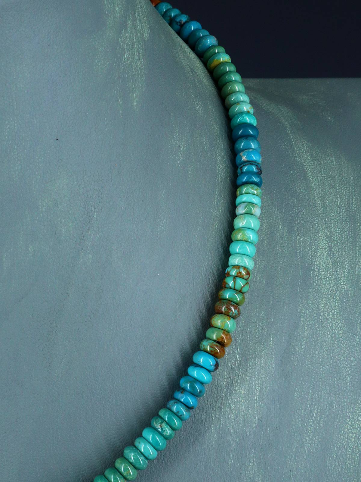 18" Navajo Single Strand Polychrome Turquoise Necklace - PuebloDirect.com