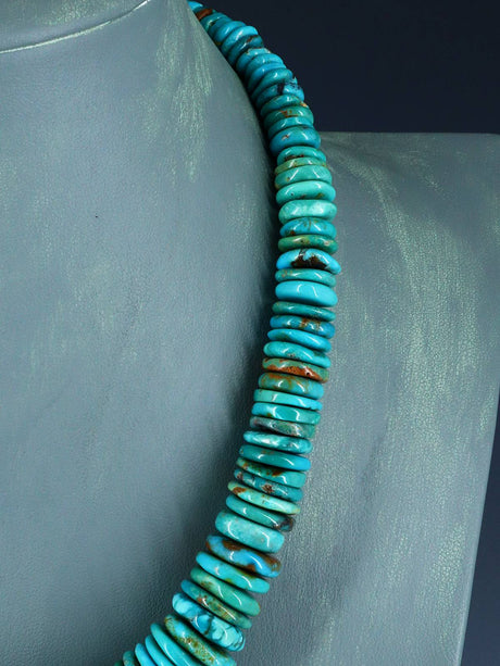 19" Navajo Single Strand Graduated Turquoise Disc Necklace - PuebloDirect.com