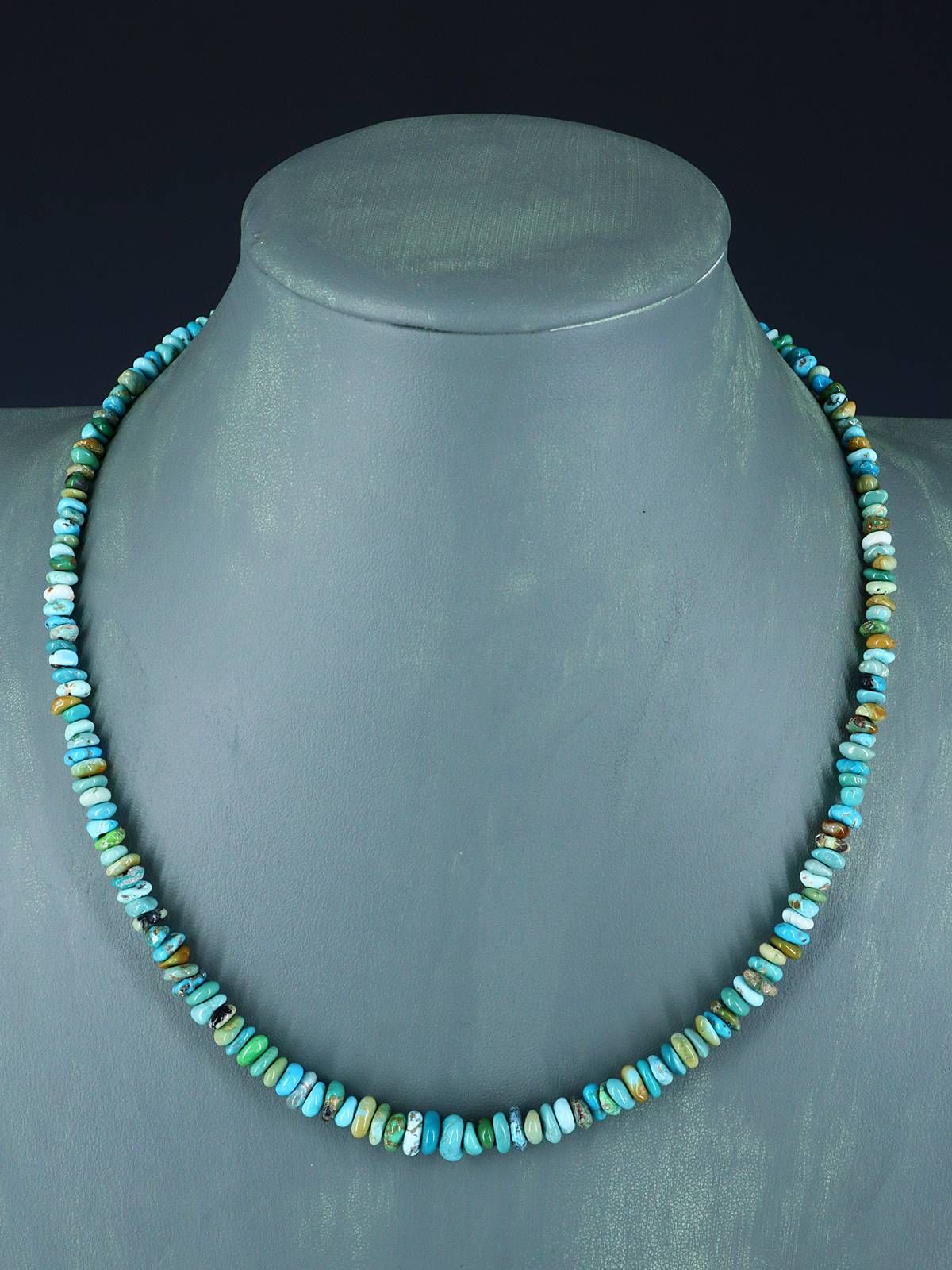 Navajo 19" Carico Lake Turquoise Beaded Necklace - PuebloDirect.com
