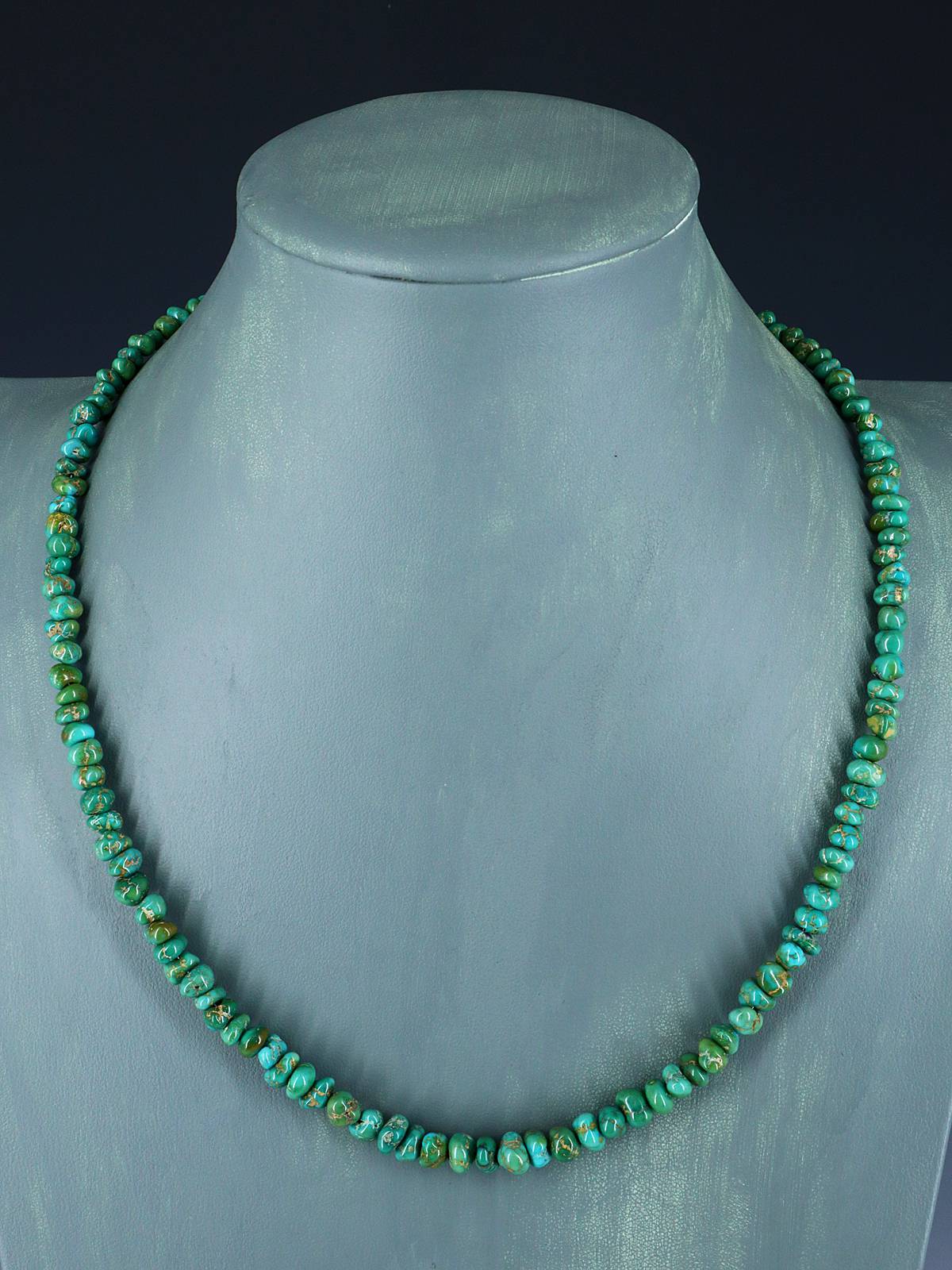 21" Navajo Single Strand Natural Lone Mountain Turquoise Necklace - PuebloDirect.com