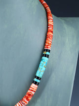 Native American Jewelry Single Strand Spiny Oyster and Turquoise Necklace