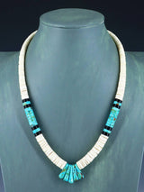 Native American Jewelry Single Strand Shell Heishi and Turquoise Necklace