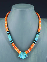 Native American Jewelry Single Strand Spiny Oyster and Turquoise Necklace