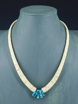 Native American Jewelry Single Strand Shell Heishi and Turquoise Necklace