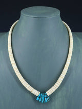Native American Jewelry Single Strand Shell Heishi and Turquoise Necklace
