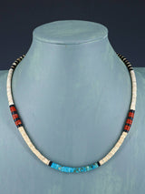 Collier amérindien de coquillages et turquoise de 18 po