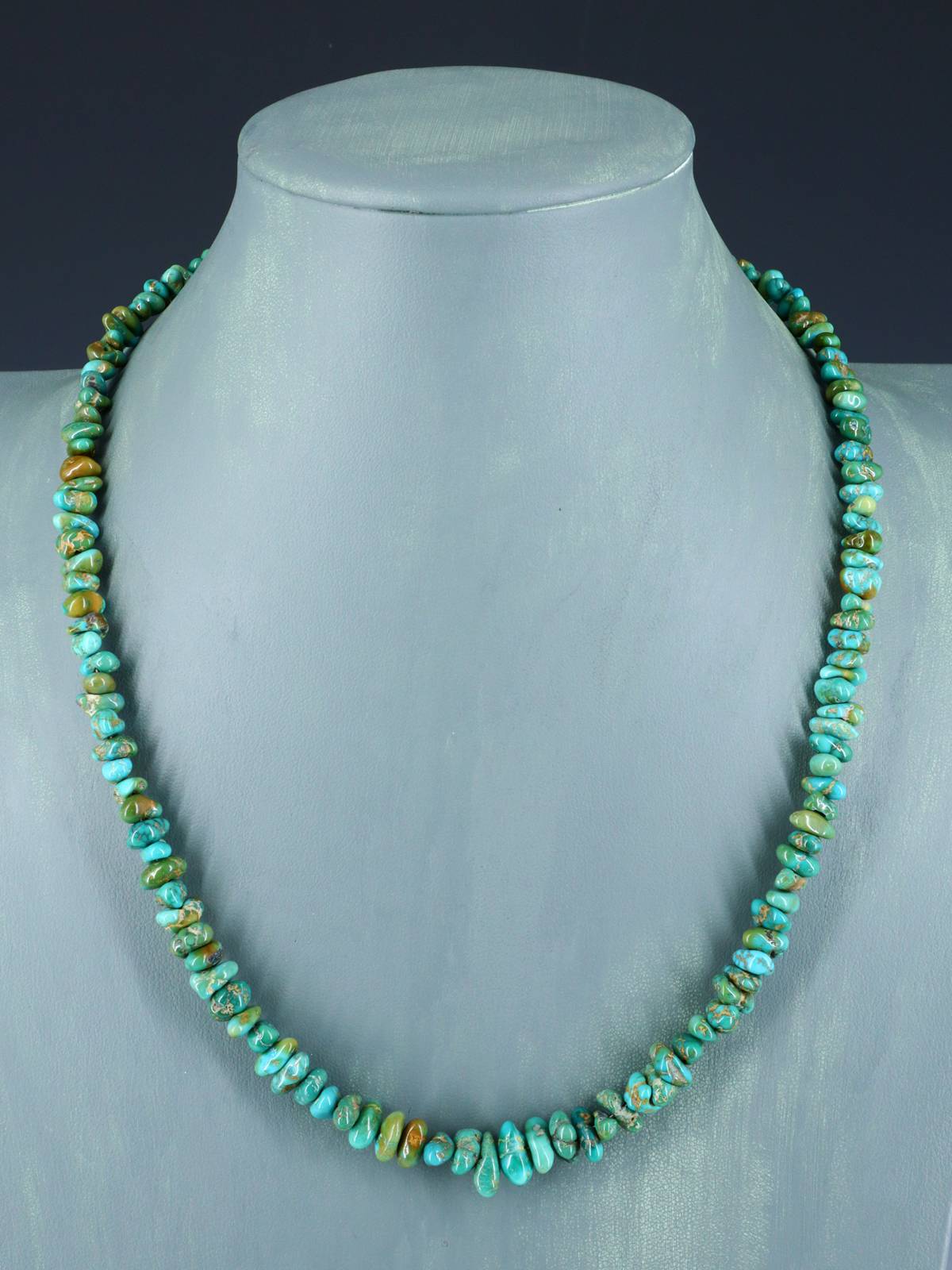 20" Navajo Single Strand Natural Lone Mountain Turquoise Necklace - PuebloDirect.com