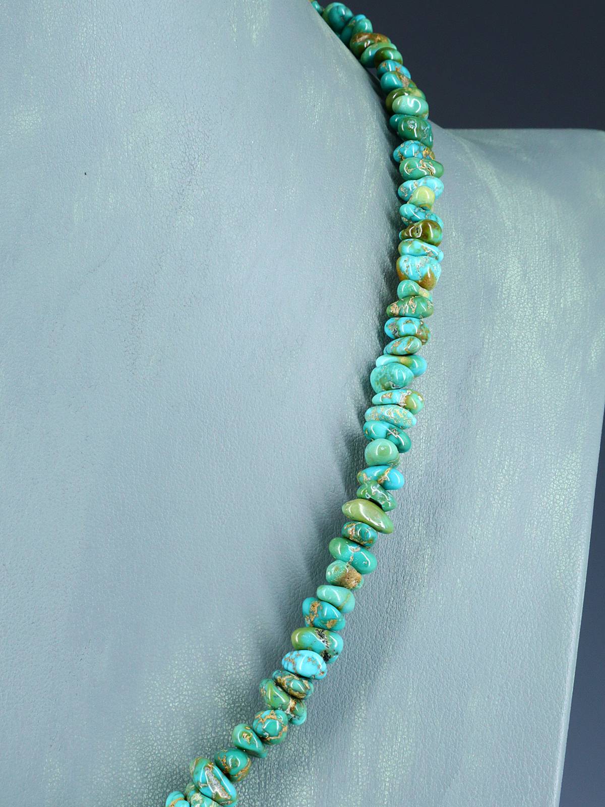 20" Navajo Single Strand Natural Lone Mountain Turquoise Necklace - PuebloDirect.com