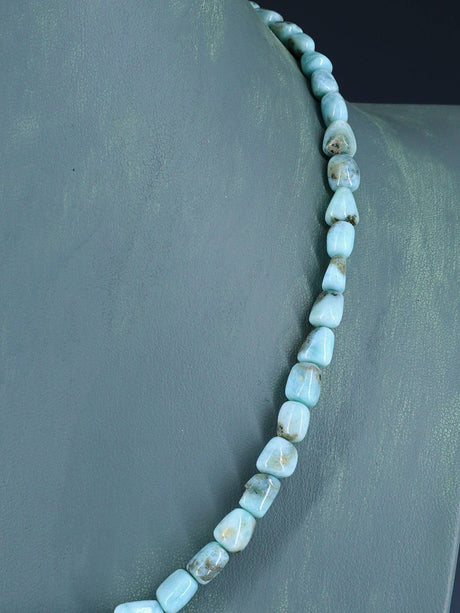 20" Navajo Single Strand Larimar Nugget Necklace