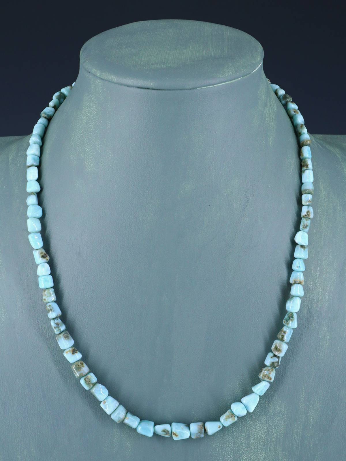 20" Navajo Single Strand Larimar Nugget Necklace - PuebloDirect.com