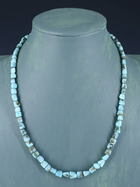20" Navajo Single Strand Larimar Nugget Necklace - PuebloDirect.com