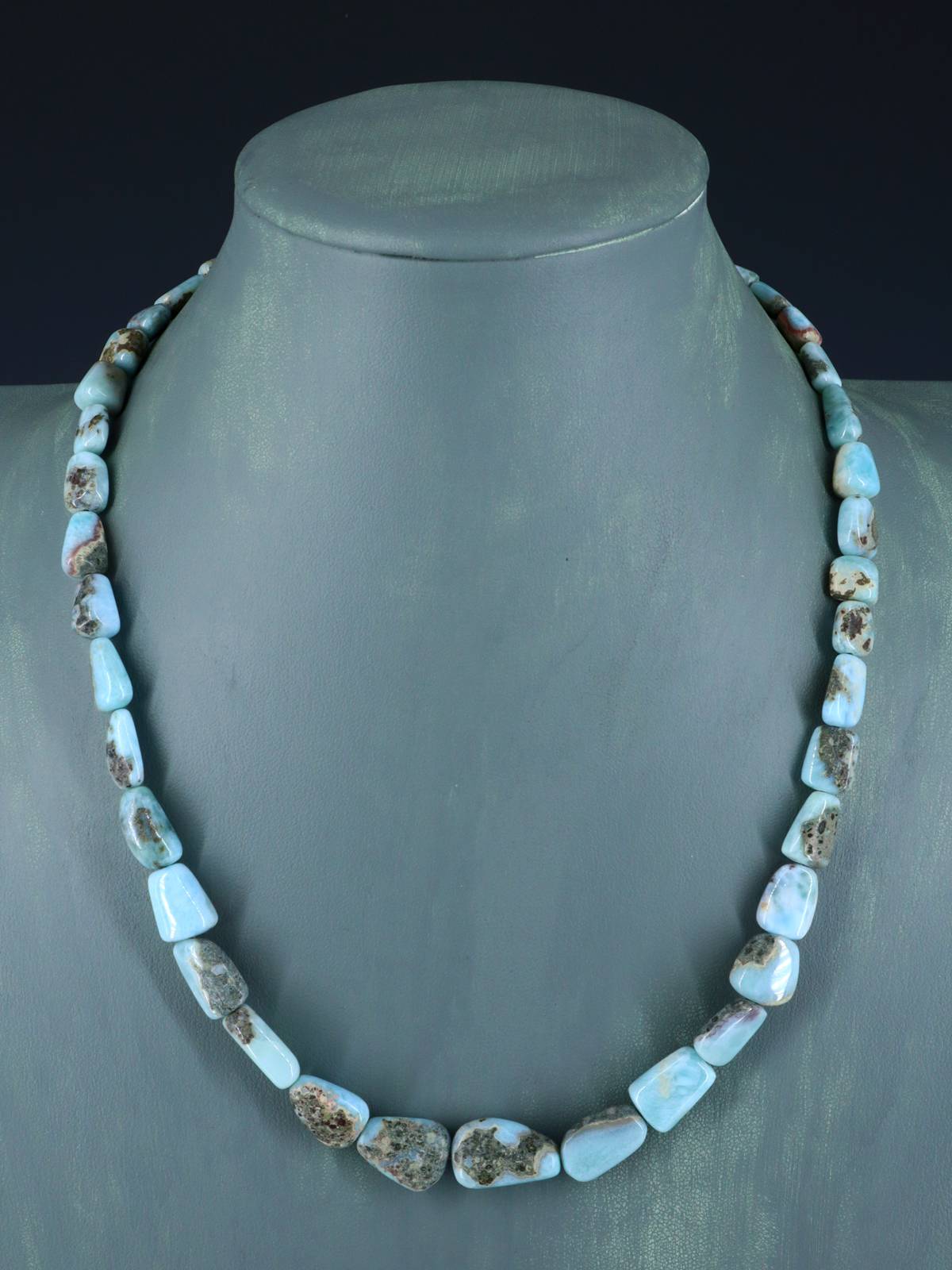 20" Navajo Single Strand Larimar Nugget Necklace