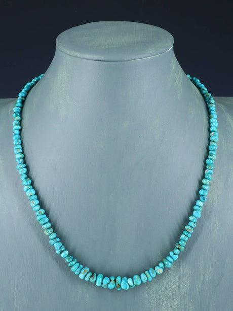 20" Navajo Single Strand Natural Lone Mountain Turquoise Necklace - PuebloDirect.com