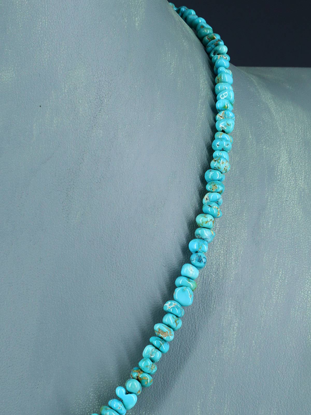 20" Navajo Single Strand Natural Lone Mountain Turquoise Necklace - PuebloDirect.com