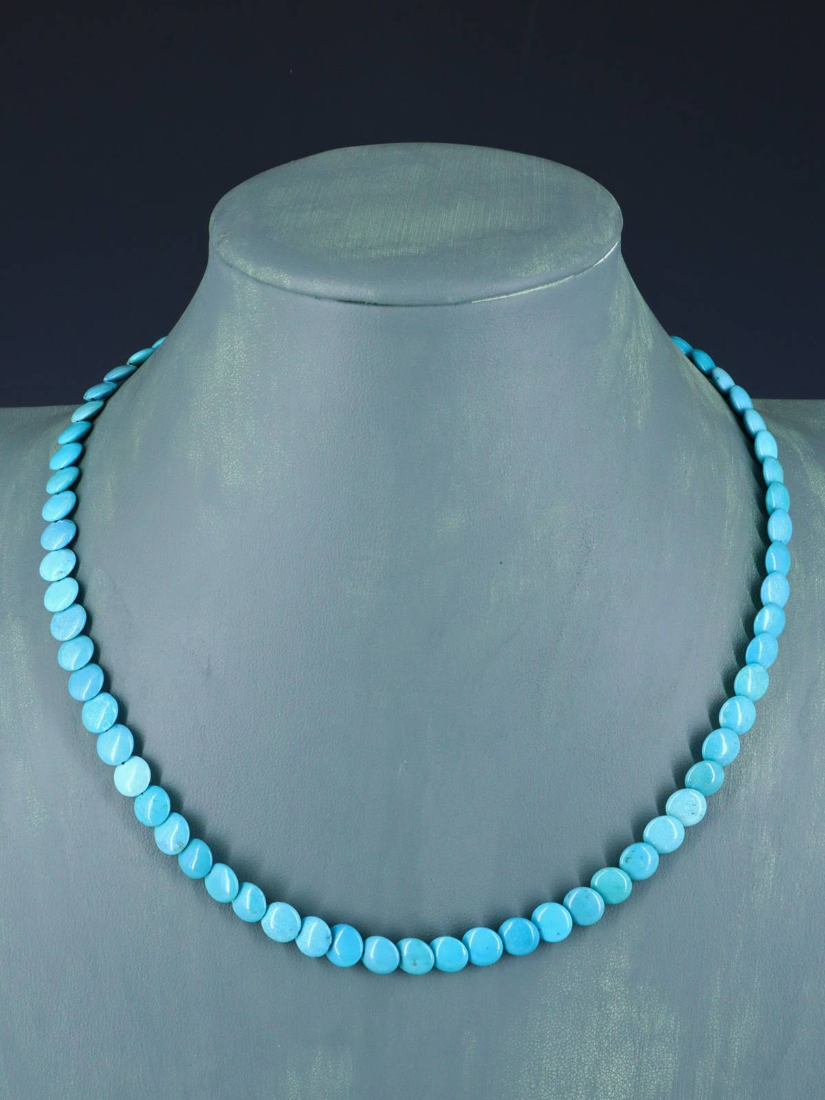 19" Navajo Single Strand Turquoise Disc Necklace - PuebloDirect.com