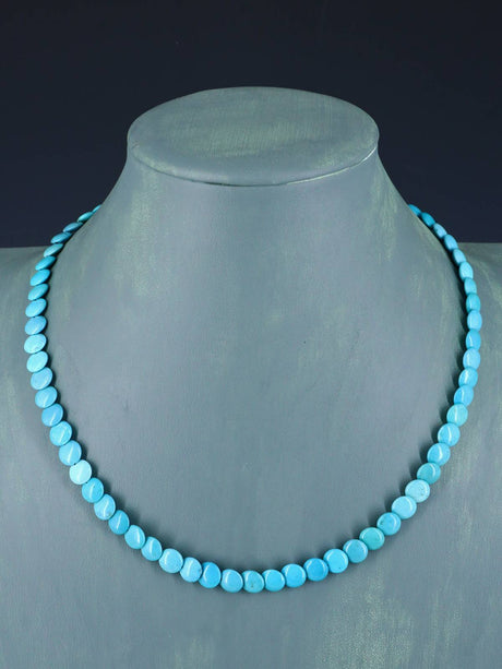 19" Navajo Single Strand Turquoise Disc Necklace - PuebloDirect.com