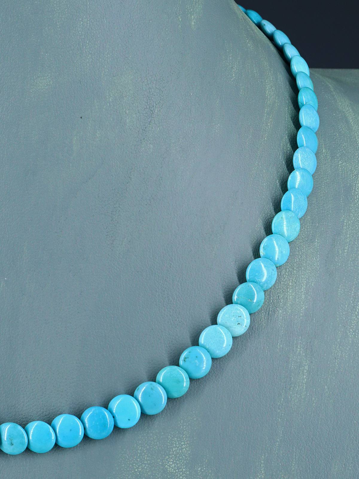 19" Navajo Single Strand Turquoise Disc Necklace - PuebloDirect.com
