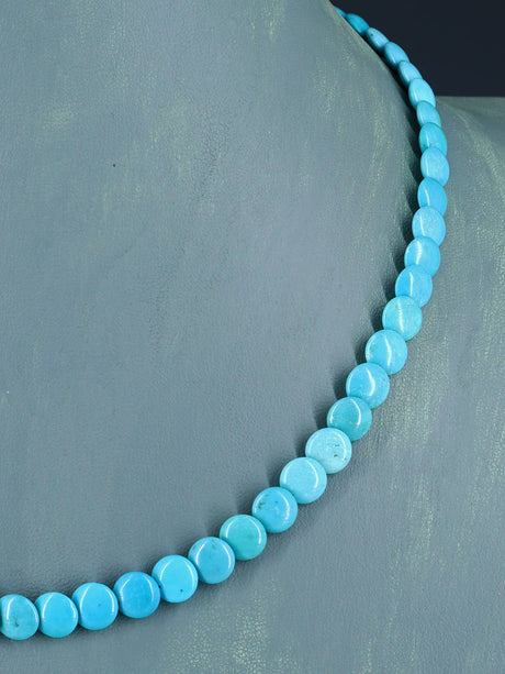 19" Navajo Single Strand Turquoise Disc Necklace - PuebloDirect.com