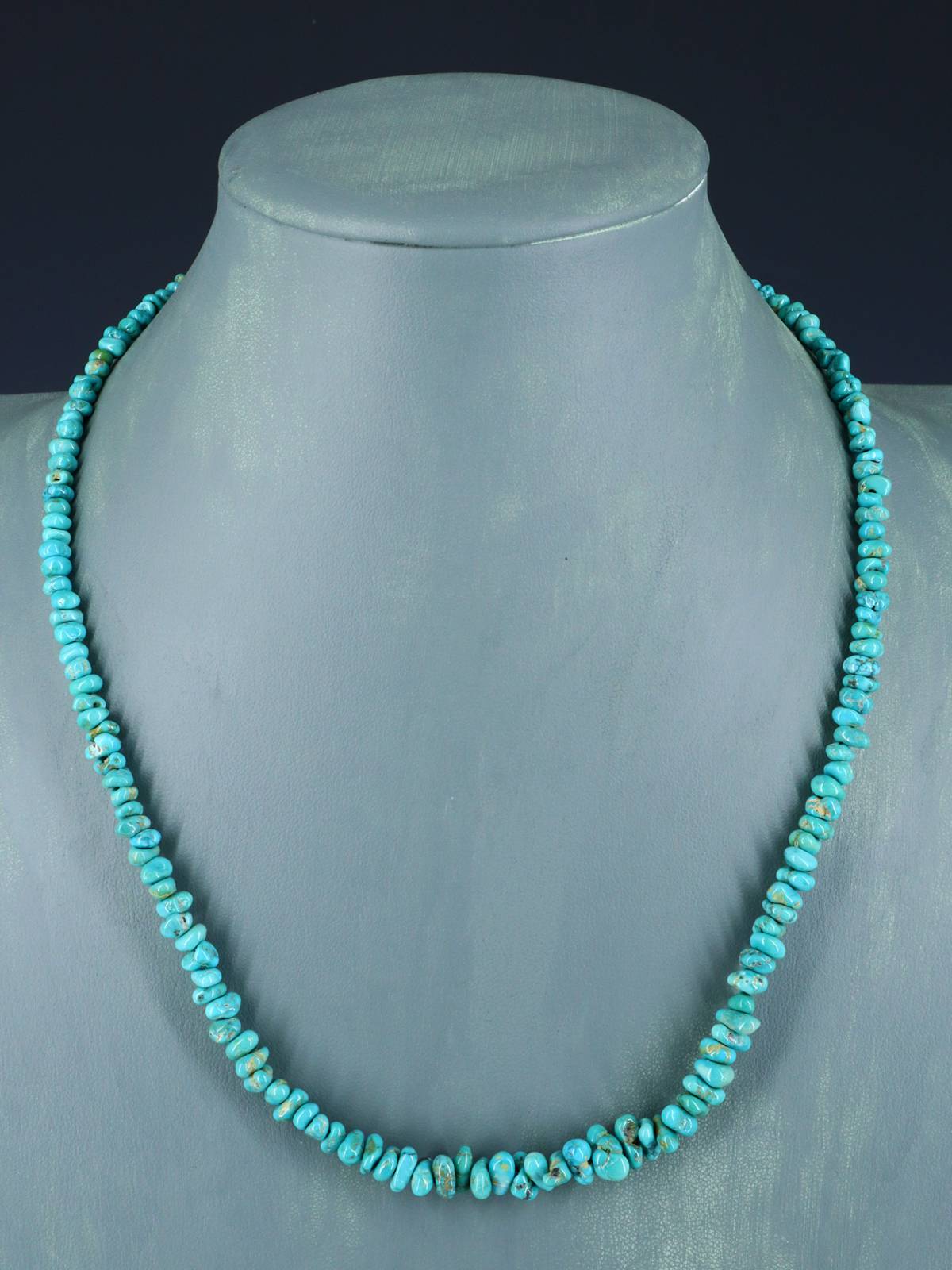 20" Navajo Single Strand Natural Lone Mountain Turquoise Necklace