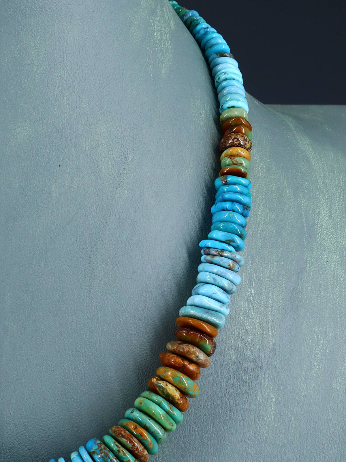19" Single Strand Polychrome Graduated Turquoise Necklace