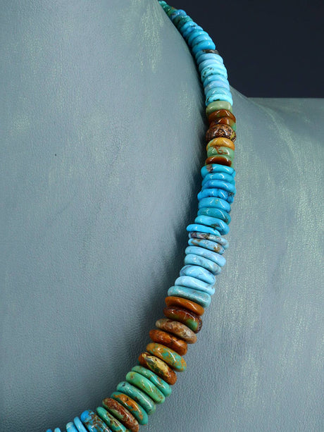 19" Single Strand Polychrome Graduated Turquoise Necklace