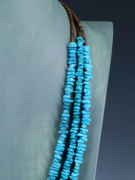 Native American Three Strand Turquoise and Heishi Necklace