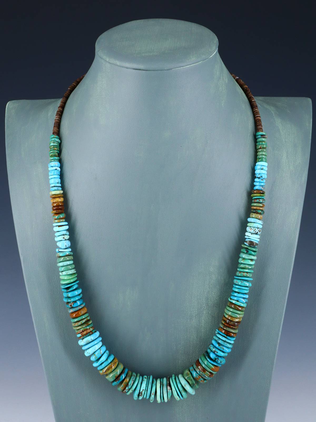 25" Navajo Single Strand Polychrome Turquoise Disc Necklace