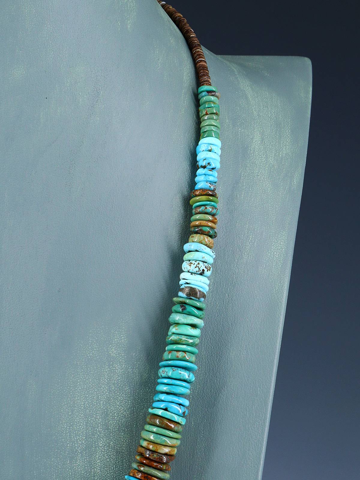 25" Navajo Single Strand Polychrome Turquoise Disc Necklace