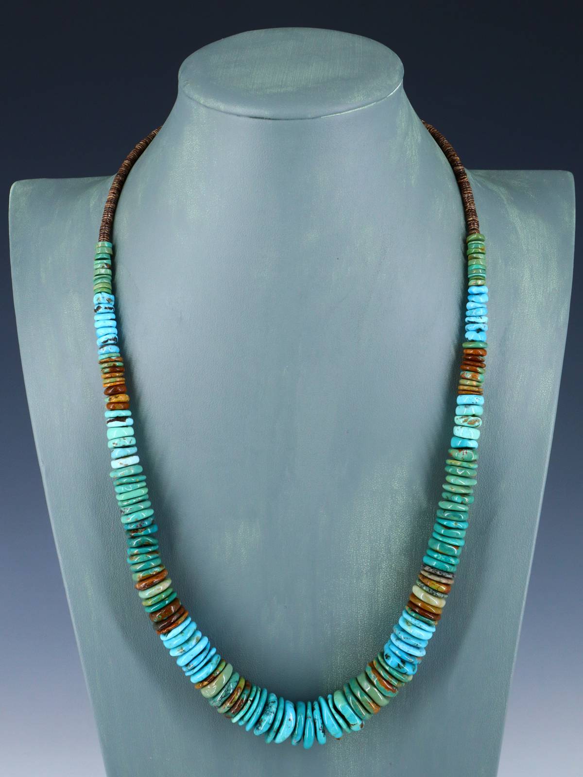 25" Navajo Single Strand Polychrome Turquoise Disc Necklace