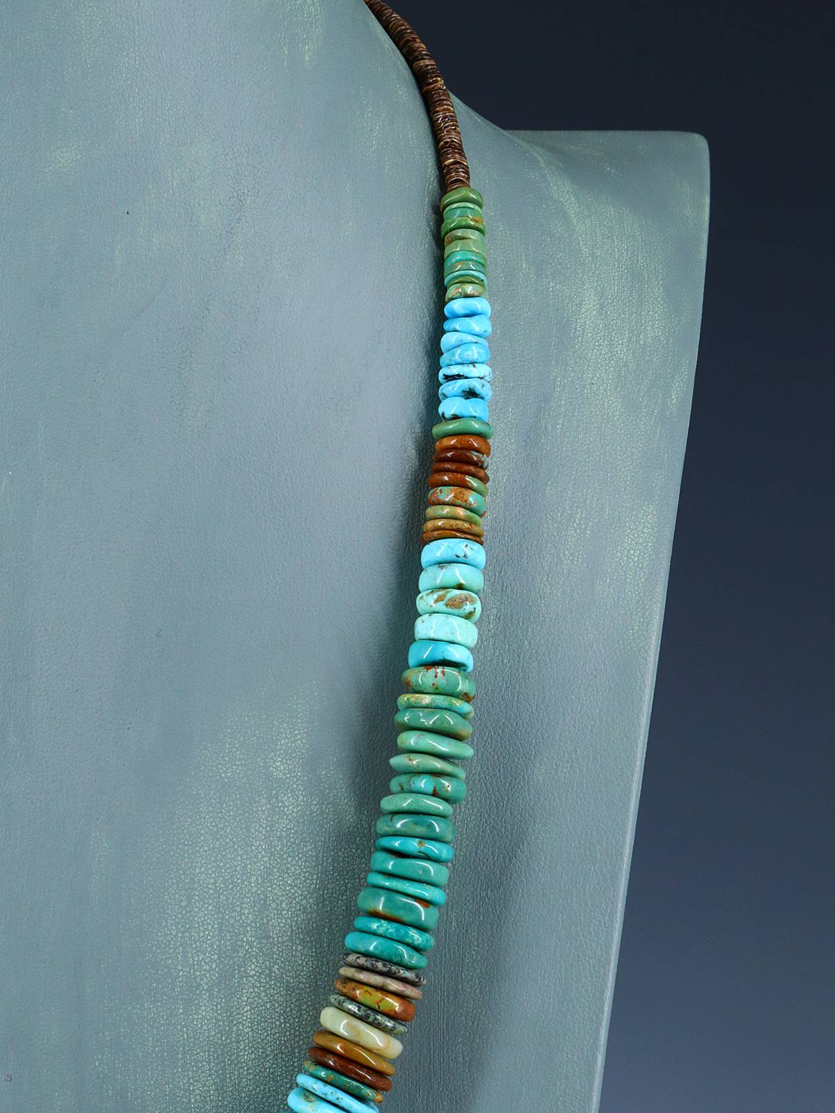 25" Navajo Single Strand Polychrome Turquoise Disc Necklace