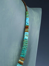 25" Navajo Single Strand Polychrome Turquoise Disc Necklace